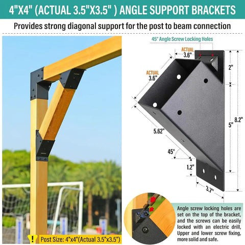 Heavy Duty 45 Degree Corner Brace Support Bracket Set Of 8 For Deck Pergola Gazebo Shed Posts Black Powder Coated Steel Post Connectors Built Like A Tank Fast Assembly Guaranteed, 4x4 steel angle support brackets.