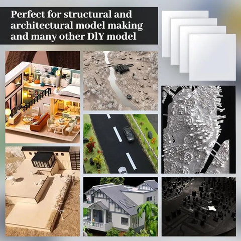 Four White ABS Plastic Sheets 7.87 By 7.87 Inches 0.5 mm Thick Moldable Panels For DIY Architectural Models Sand Table Builds