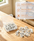 20 Pack Clear Cabinet Shelf Support Pegs Equipped With 5mm Locking Holder Clips Premium Replacement Hardware displayed in a clear container.