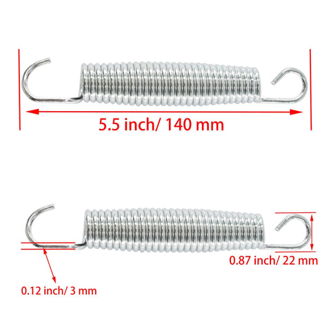 Bociloy 2 pcs extended tension springs with dual-hook ends, steel, 0.12 in wire, 5.5 in free length (front/side views).