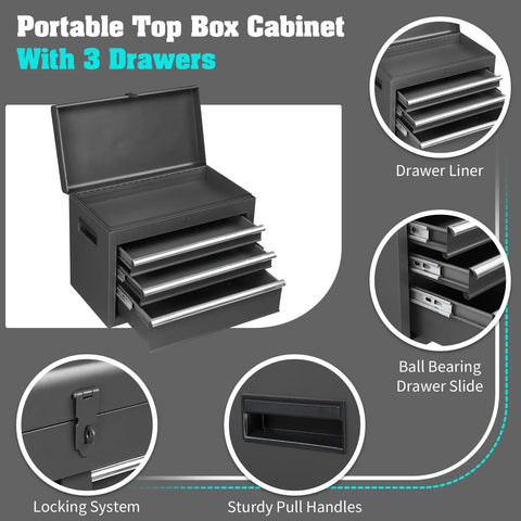 Heavy Duty Rolling Tool Chest With Removable Top Storage Box And Four Wide Compartments For No Fuss Garage Organization Slick Mechanic Cart Setup In Classic Black Finish