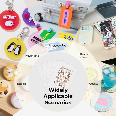 Printable Sublimation Heat Transfer Film For Phone Cases And Mugs, 20 Pack 3D Sublimation Sheets with keychains and luggage tag