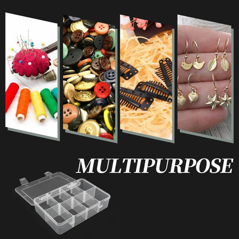Eight Grid Plastic Storage Box With Detachable Dividers For Small Parts And Hardware Tools shown with craft supplies