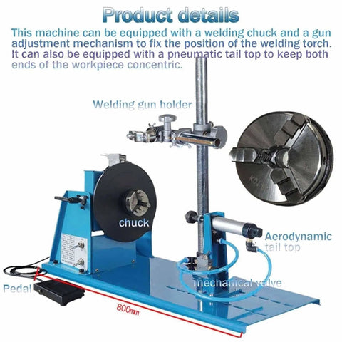 Built Tough Rotating Welding Positioner With Foot Switch Rock Solid Circular Turntable delivering adjustable welding chuck and holder.
