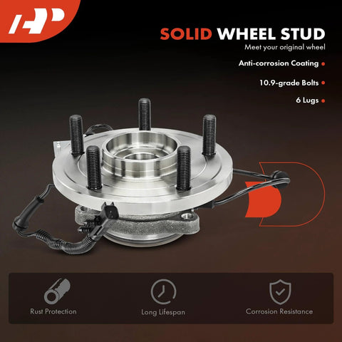 2 Pack Front Wheel Bearing Hub Assembly With ABS For Dodge Grand Caravan 2008 To 2020 Chrysler Town And Country 2008 To 2016 Volkswagen Routan 2009 To 2014 And Ram CV 2012 To 2015 FWD Ready To Drop In featuring solid wheel stud with anti-corrosion coating and 6 lugs.
