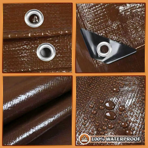 Close-up of Brown Tarp 20x30 Feet 10 Mil Waterproof Poly Tarp With UV Resistant, Tear Resistant and metal grommets
