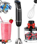 Slick Hands Down Game Changer 800 Watt Immersion Hand Blender with chopper, egg beater, smoothie and berry display.