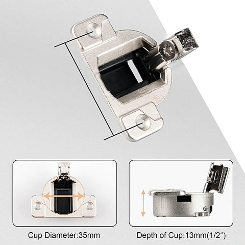 Soft Close Cabinet Hinges for Smooth Silent Operation, Self-Aligning Cupboard Hardware with 35mm cup diameter and 13mm depth