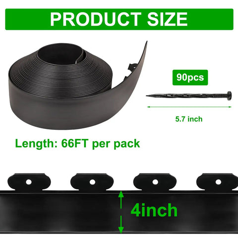 4 Inch Tall Garden Edging Kit With 66 Ft Of Lawn Border And 90 Spikes Durable Plastic Landscape Edging Product Size