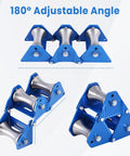 Beefed-Up Industrial Grade Heavy Duty Cable Puller Sheave With 180 Degree Adjustable Angle, three blue steel wheels
