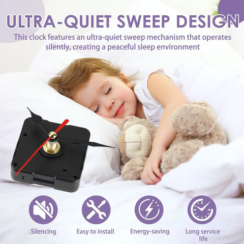 Child sleeping peacefully with Quartz Clock Movement Replacement Kit Battery Operated Mechanism With Short Shaft on bed