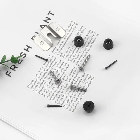 Portable Dartboard Mounting Bracket Kit with screws, nails, and stabilizers on a white background