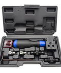 Front view of ZUXUSE brake line flaring tool kit in case; blue-handled flare tool with 3/16 in and 1/4 in adapters