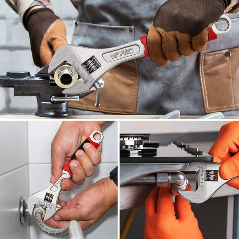 8 Inch Adjustable Wrench Pro Cr V Forged with Anti Slip Grip Crescent Style Hand Tool in use for DIY and pro shop tasks.