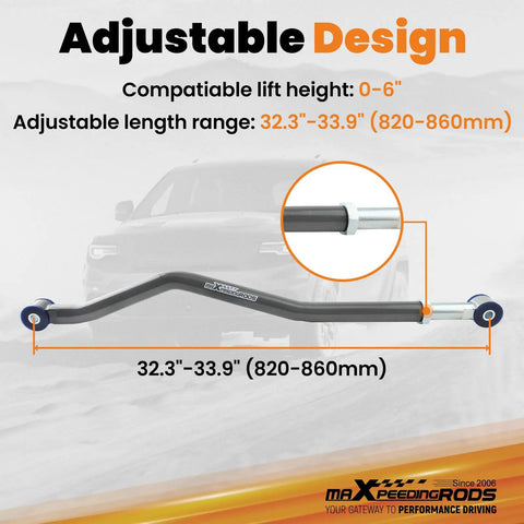 Adjustable Front Track Bar 0-6 Inch Lift for Jeep Wrangler JK JKU, Keeps Your Front Axle Centered After Lifts, Beefy Steel Construction for Off Road, Trail Ready Performance, Built To Handle Rough Trails, 32.3-33.9 inch adjustable steel bar