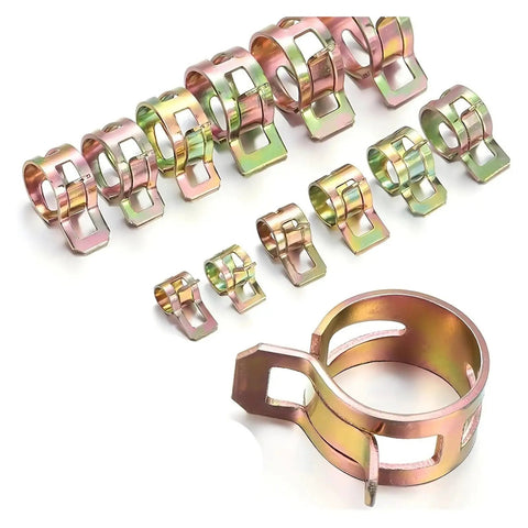 Rock Solid Assorted Worm Drive Hose Clamp Kit With 230 Pieces For Silicone Hoses And Water Pipelines That Adjust Perfectly To Fasten Pipe Joints Securely Without Any Shifting Or Leaks On All Kinds Of Air Tubes. Assorted metal worm drive hose clamps