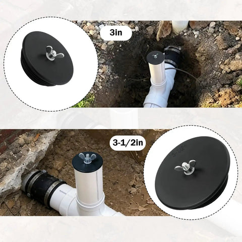 Mechanical Cleanout Gripper Plug Set Three Inch And Three And A Half Inch Reusable Sewer Drain Plugs For DWV Plumbing And Temporary Seal 2 Pack DIY Friendly Heavy Duty Access Point Plugs For Quick Removal And Tight Seal, 3in and 3-1/2in plugs in drain cleanout