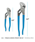 2 Piece Tongue And Groove Pliers Set With Straight Jaw For A Strong Grip And Handy Use Permalock Fastener Built Multipurpose Pliers For Plumbing Automotive And Home Diy Repairs Small Silver Finish 6.5 and 9.5 Inch Pliers