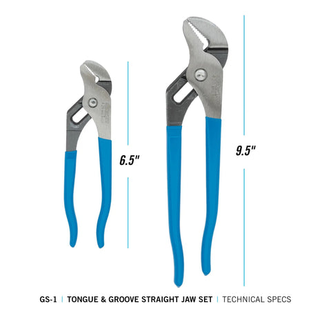 2 Piece Tongue And Groove Pliers Set With Straight Jaw For A Strong Grip And Handy Use Permalock Fastener Built Multipurpose Pliers For Plumbing Automotive And Home Diy Repairs Small Silver Finish 6.5 and 9.5 Inch Pliers