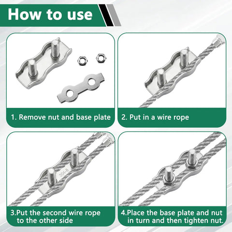 Installation instructions for 12 Piece M3 Stainless Steel Wire Rope Clips Set For 1.5mm To 3mm Cables with double posts
