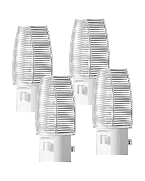 Four-pack plug in night light with switch for kids and nursery rooms, featuring 3000K warm white LED, energy efficient design.