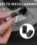 Installing 4 Pack Metal Tire Valve Stem Caps For Infiniti Q50 Q60 QX60 QX70 FX35 FX37 EX35, Zinc Alloy With Plated Finish, Rust Resistant