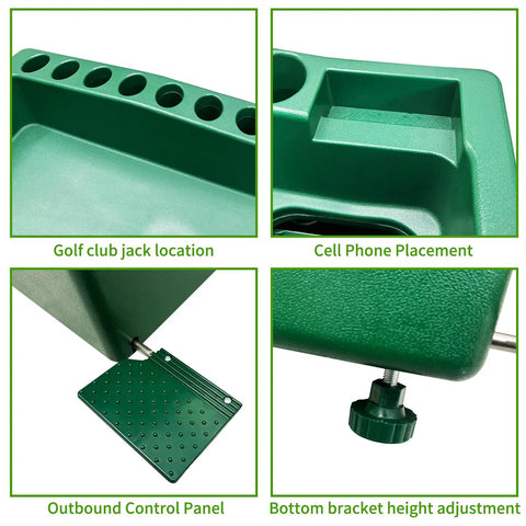 Automatic Golf Tee Machine With Ball Dispenser For Indoor Simulators And Outdoor Ranges showing compartments and controls