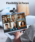 Hassle Free 4K Webcam For PC With Smart Optical Tracking And Dual Noise Cutting Mics Plug And Play Streaming Gear streaming video call on laptop.
