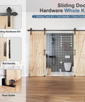 10 Foot Double Door Sliding Barn Door Hardware Track Kit With Handle Industrial Spoke Wheel Wall Mount Quiet Glide Easy Install Black Finish 108 Inch Track Fits 50 To 52 Inch Opening in a bathroom setting