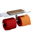 Heavy Duty Double Toilet Paper Holder With Phone Shelf Polished Chrome Dual Roll Tissue Dispenser Solid Brass Wall Mount