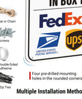 Please Place Packages In Box Sign 11.7 By 8 Inches Weatherproof Delivery Instructions Sticker with FedEx, UPS, USPS logos