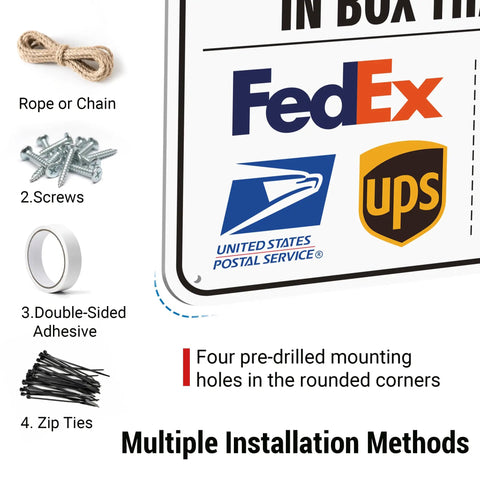 Please Place Packages In Box Sign 11.7 By 8 Inches Weatherproof Delivery Instructions Sticker with FedEx, UPS, USPS logos
