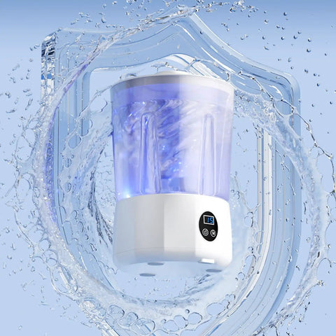 Ultra Compact Cordless Washing Machine With Rechargeable Battery And Three Gentle Wash Modes in action with splashing water.