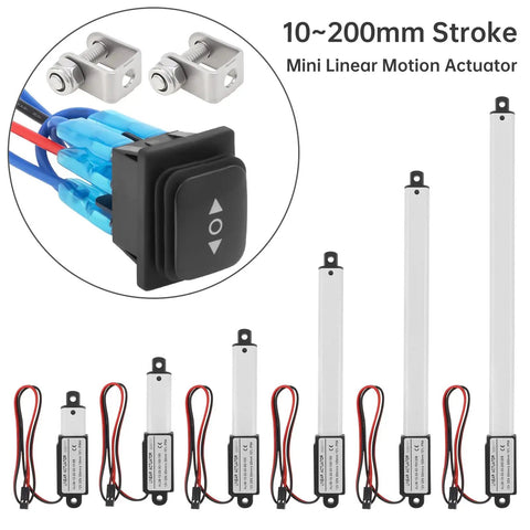Compact 12V Micro Linear Actuator With 50mm Stroke, 30mm Per Second Travel Speed, 32N Load, Waterproof Switch, Mounting Bracket