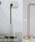 Freestanding Toilet Paper Holder With Storage For Four Rolls, Renter Friendly Stainless Steel Stand In Luxury Brushed Gold Finish