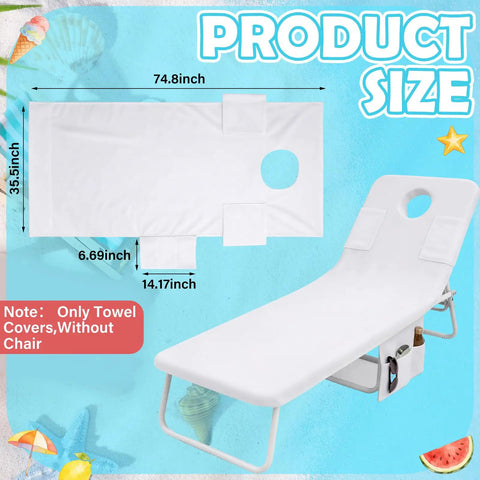 Large Tanning Chair Towel With Face Hole And Pocket, Oversized Beach Pool Lounge Seat Cover For Outdoor Patio And Summer Use, 35.5 Inches By 74.8 Inches, Chair Not Included
