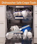 Must Have Pro Grade Crepe Spreader And Spatula Kit Set 12 Inch Curved Offset Spatula in dishwasher with plates and bowls