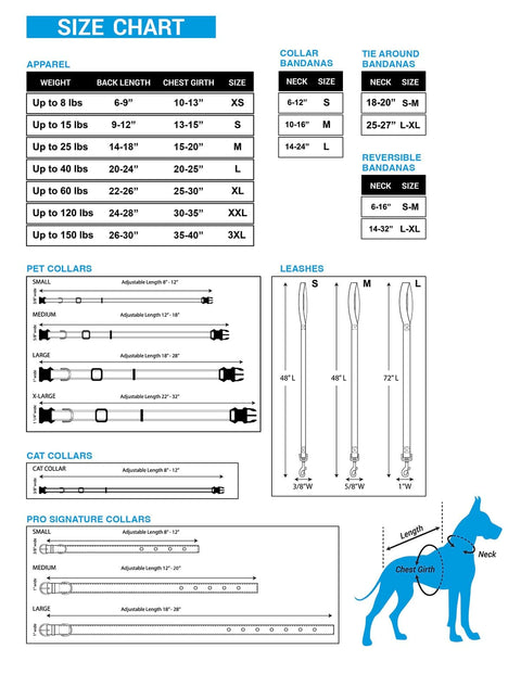 Size chart for NBA San Antonio Spurs Road Dog Jersey For Dogs And Cats In Team Color, showing sizes XS to XXL.