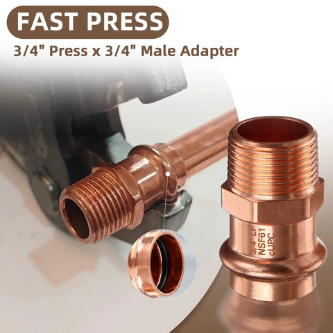 Heavy Duty Copper Press Fittings Kit Twelve Pack Three Quarter Inch Copper Press to Three Quarter Inch Male NPT Adapters
