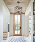 4 Light Wood And Black Metal Pendant Lights For Kitchen Island Modern Farmhouse Rustic Dining Room Chandelier in entryway ceiling mount