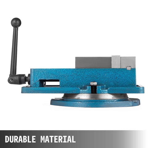 4-inch blue VEVOR milling vise with 360-degree swiveling base and ductile iron body