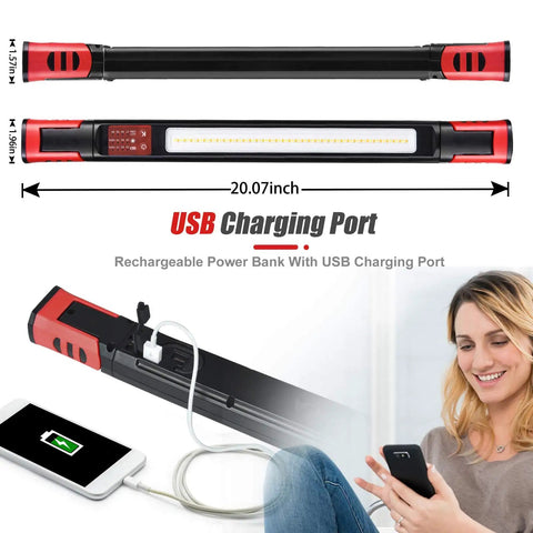Dual Color Temperature LED Work Light With Magnetic Underhood Mount Cordless Rechargeable Mechanic Lamp With Hooks Portable Garage Lighting 1600 Lumen Output 4 Brightness Levels 2700K-6500K