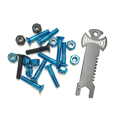 Genuine Skateboard Hardware With Tool 1 Inch Phillips Bolts And Nuts Blue Black Eight Pack For Trucks With Cross Logo Heads