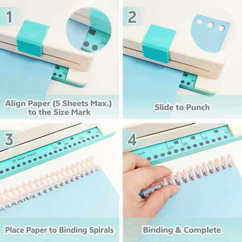 Step-by-step use of Workhorse 30 Hole Binding Machine With Spiral Binding System for custom notebooks and planners.