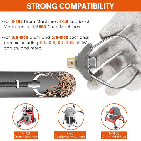 Heavy Duty Three Inch C Cutter Cable Coupling Drain Cleaning Workhorse Fits Five Eighths Cable shown for K-400, K-50, and K-3800 machines.