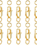 Gold Lobster Claw Clasps 12mm Set of 10 for Jewelry Making 14K Gold Copper Closures With Closed Jump Rings Durable Fade Resistant