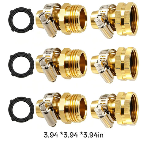 Complete Garden Hose Repair Kit Fixes Leaks Fast with Heavy Duty Aluminum Ends And Stainless Clamps Perfect For 3 4 Or 5 8 Inch Hoses Easy Fix For Sprinklers. gold aluminum hose repair fittings with clamps and O-rings, 3.94 in