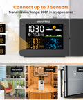 Projection Alarm Clock With Weather Station And Wireless Indoor Outdoor Thermometer For Bedroom Temperature Humidity Monitor Hygrometer Red Ceiling Projection Easy To Read Night Stand Clock showing display and sensor options
