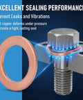 Gold Copper Crush Washers Kit for Cars 200 Piece sealing performance illustration with washer on bolt