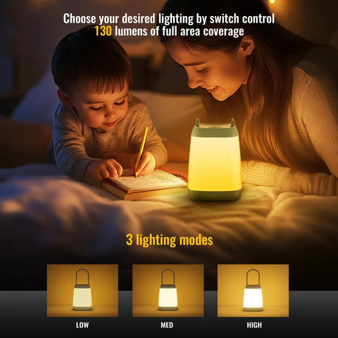 Mother and child reading by Two Pack LED Camping Lights Lanterns Battery Powered With Three Modes Portable Night Light
